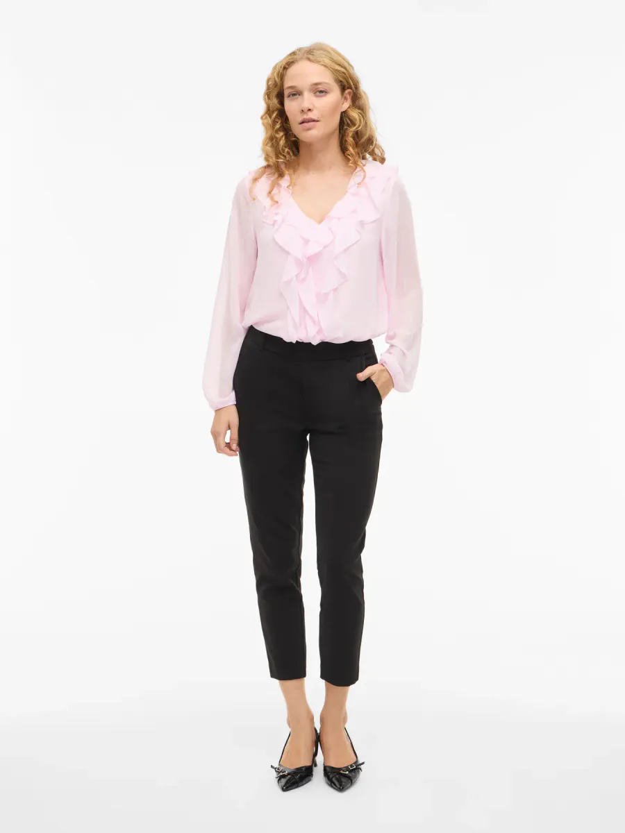 VIANE L/S V-NECK FRILL CHERRY BLOSSOM