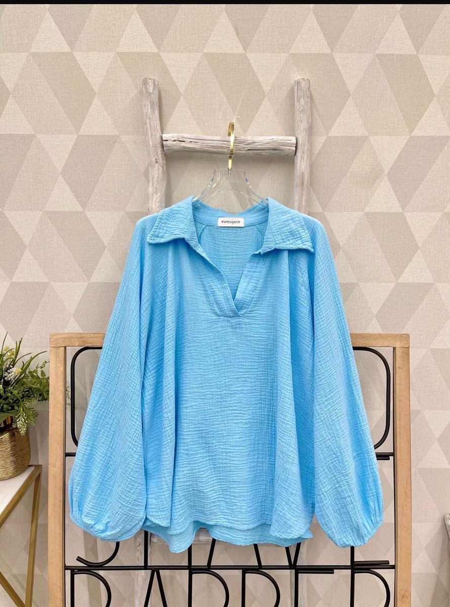 BIANCA V NECK SKJORTE BLUE