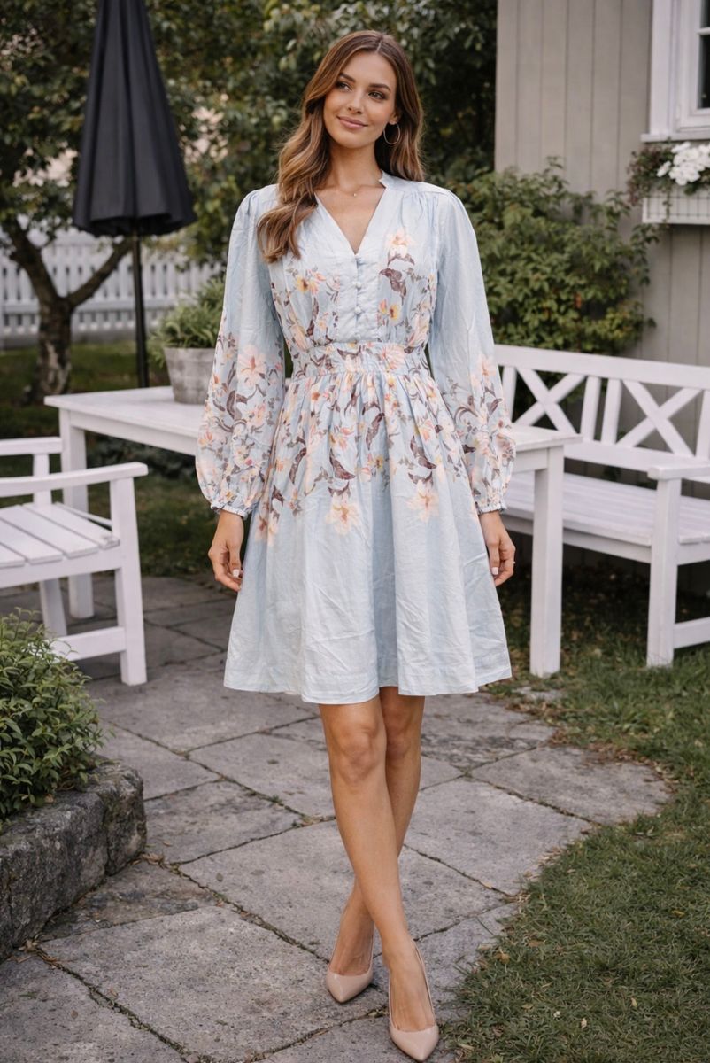 VIZANILA GIL L/S SHORT DRESS/DC/LN/1 NANTUCKET BLUE