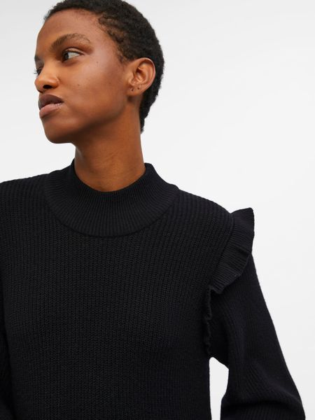 Bilde av OBJMALENA L/S RUFFLE KNIT DRESS BLACK