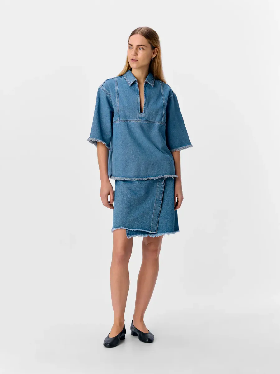 OBJMELIA LO 2/4 SLEEVE DENIM SHIRT 138