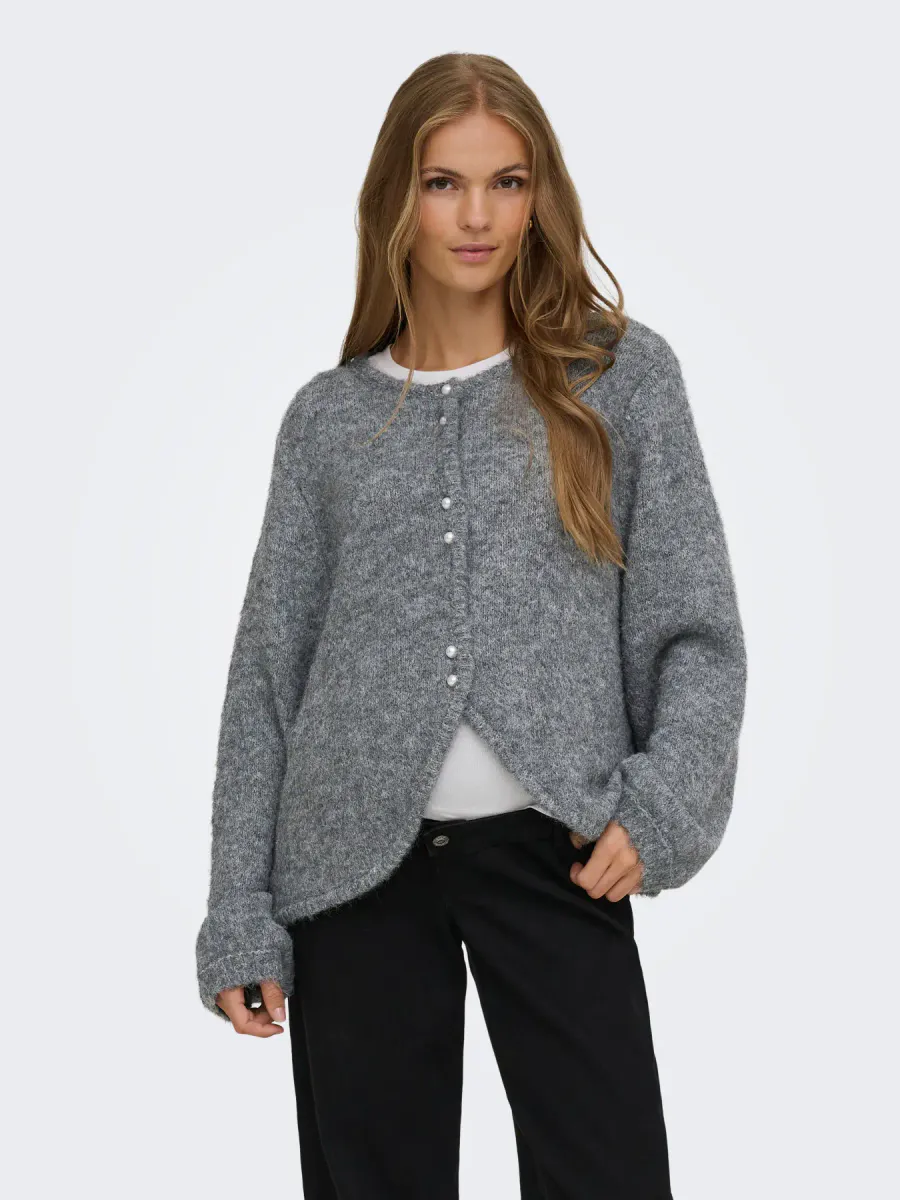 CARZAGGIE BUTTON ONECK CARDIGAN KNT DARK GREY PEARL BUTTON