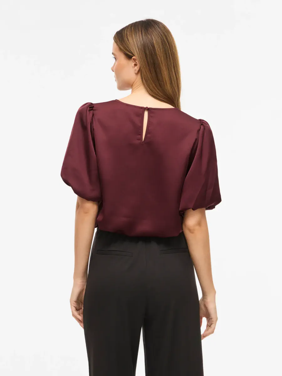 VIELLETTE 2/4 SATIN PUFF TOP  PORT ROYAL
