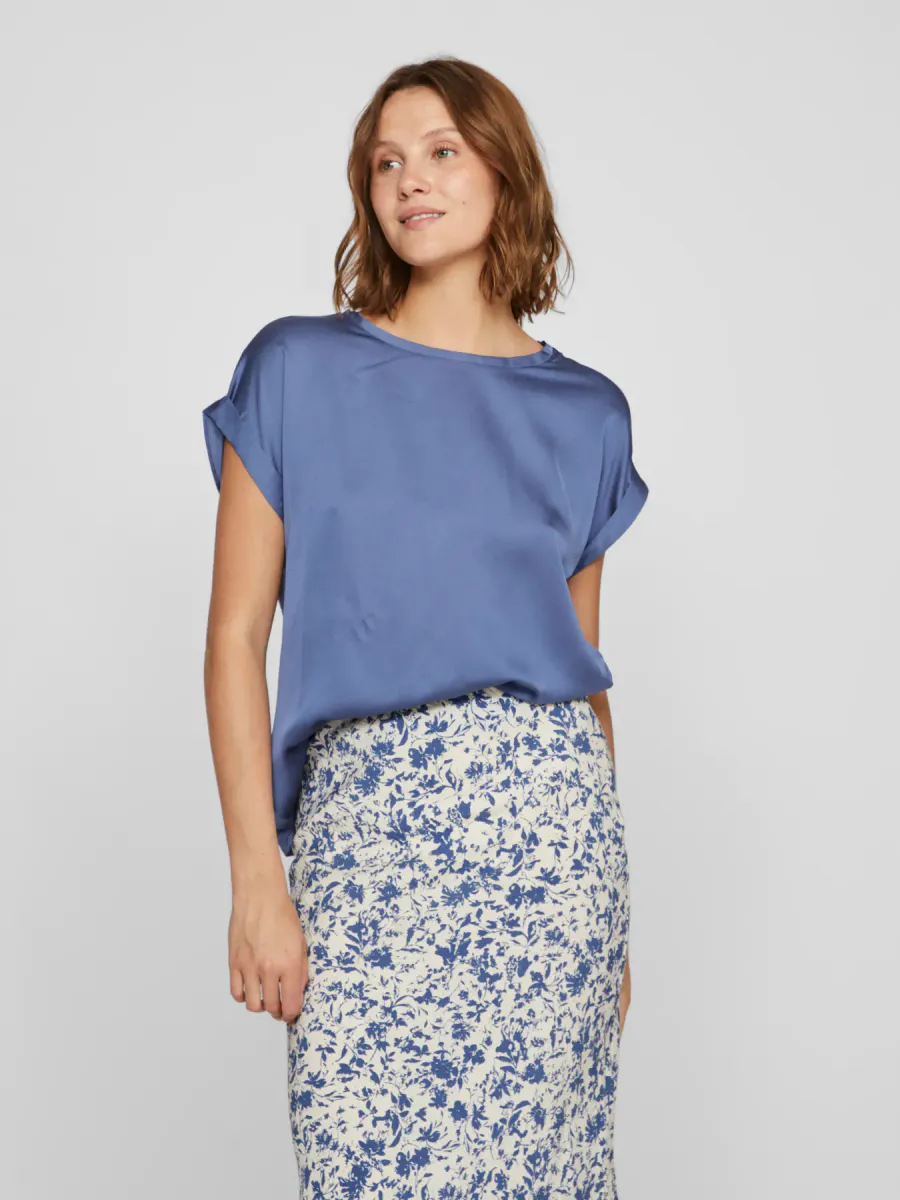 VIELLETTE S/S SATIN TOP BLUE