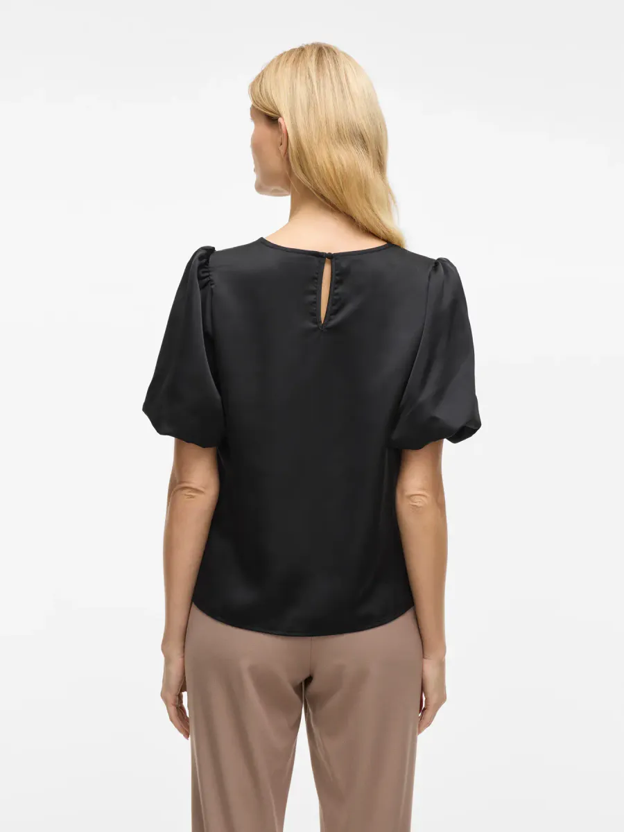 VIELLETTE 2/4 SATIN PUFF TOP BLACK