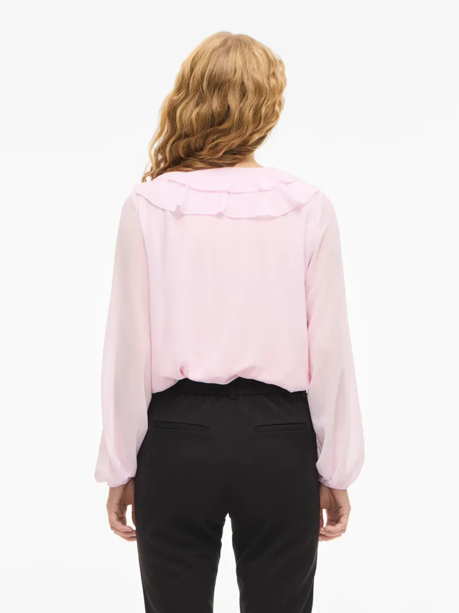 VIANE L/S V-NECK FRILL CHERRY BLOSSOM