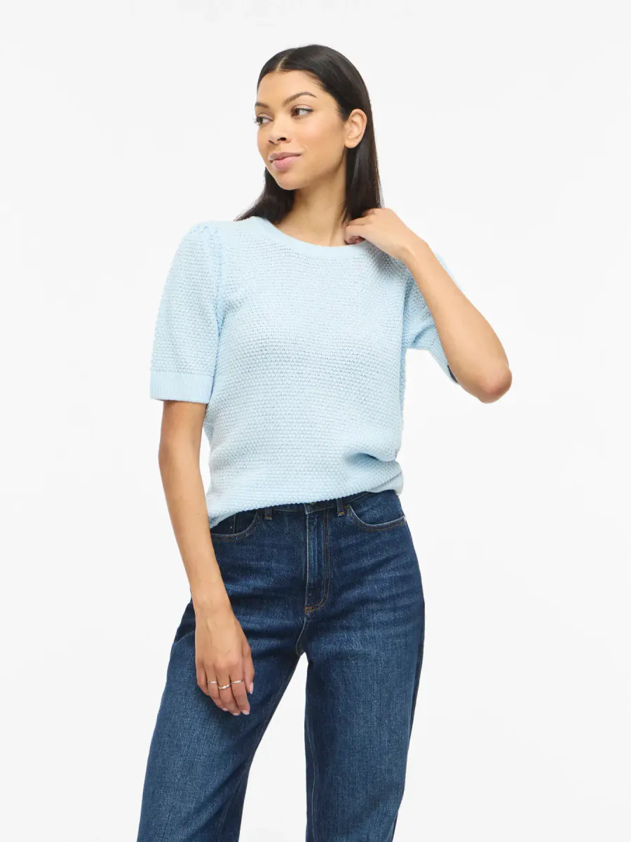 VIDALO O-NECK S/S KNIT TOP NANTUCKET BREEZE