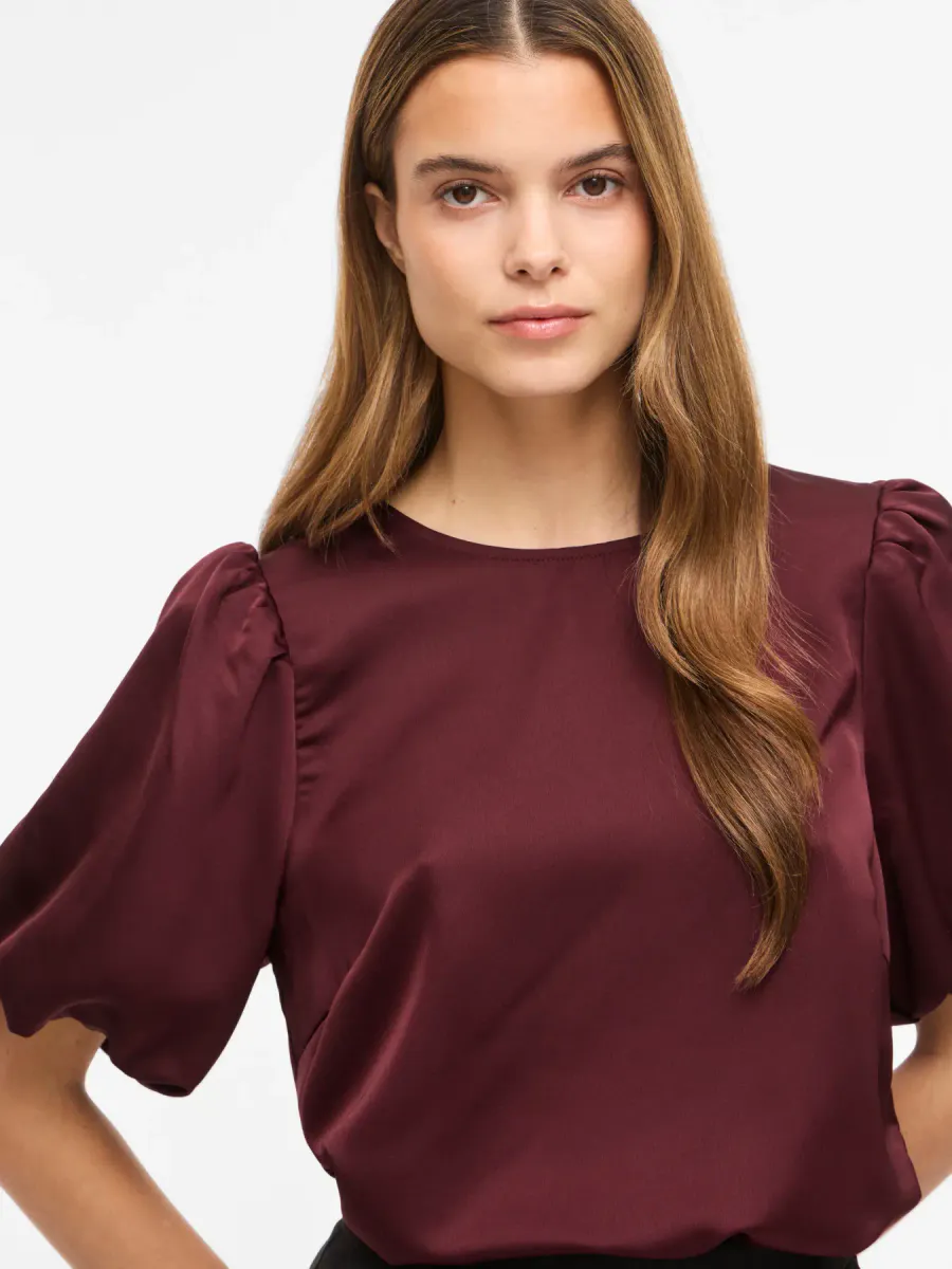 VIELLETTE 2/4 SATIN PUFF TOP  PORT ROYAL